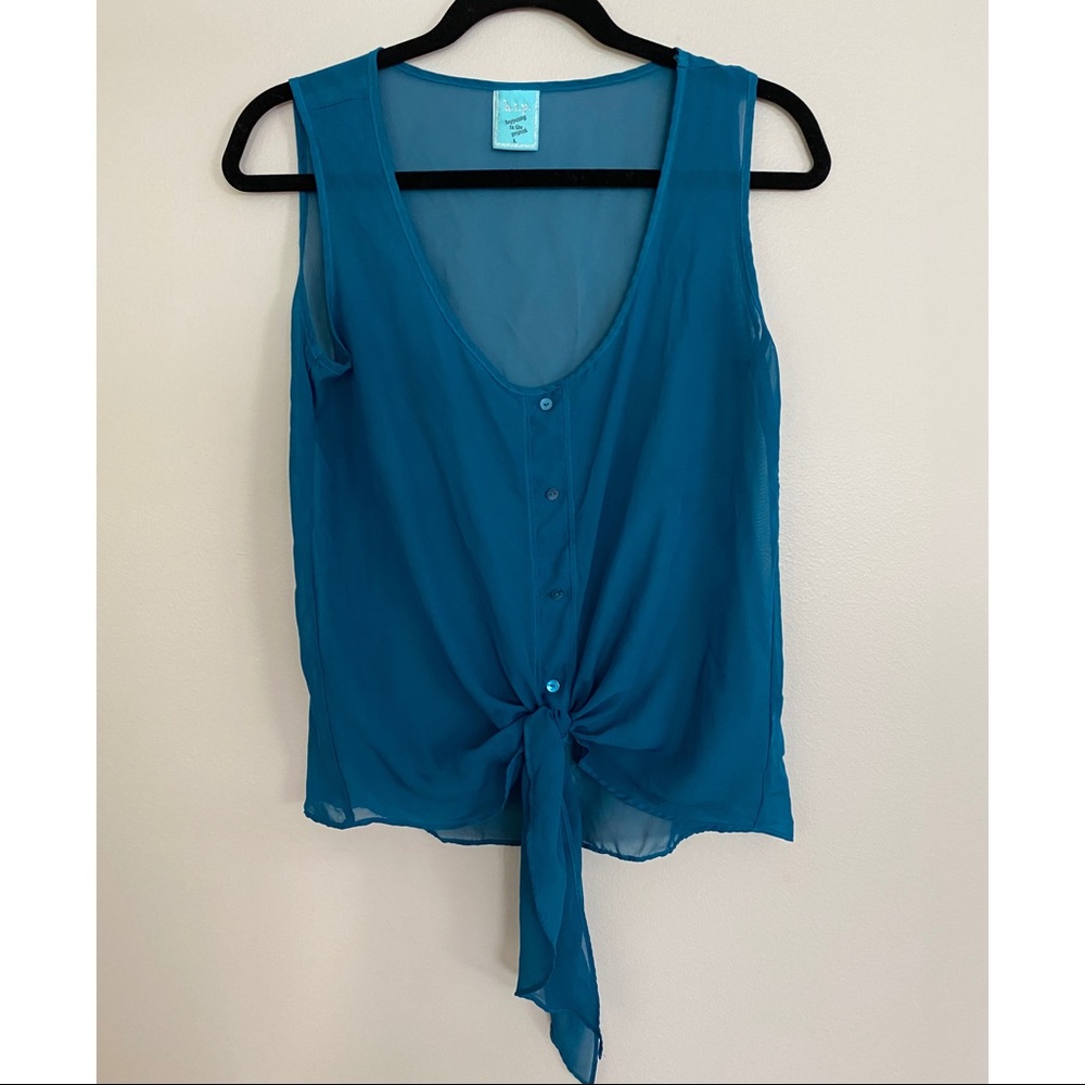 Blue tie-front shirt